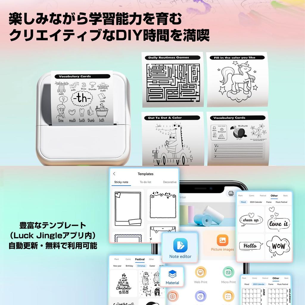 Mini Termal Akıllı Telefon Etiketi Bluetooth Android ve iOS USB Fotoğraf Alışverişi ve Çalışma için Uygun Taşınabilir Çıkartma Japonca Termal 1 Rulo İçerir