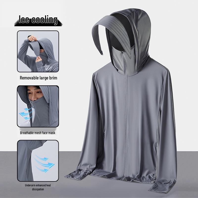 Unisex UPF50+ Cooling Ice Silk Sun Protection Jacket with Detachable Brim for Outdoor Cycling