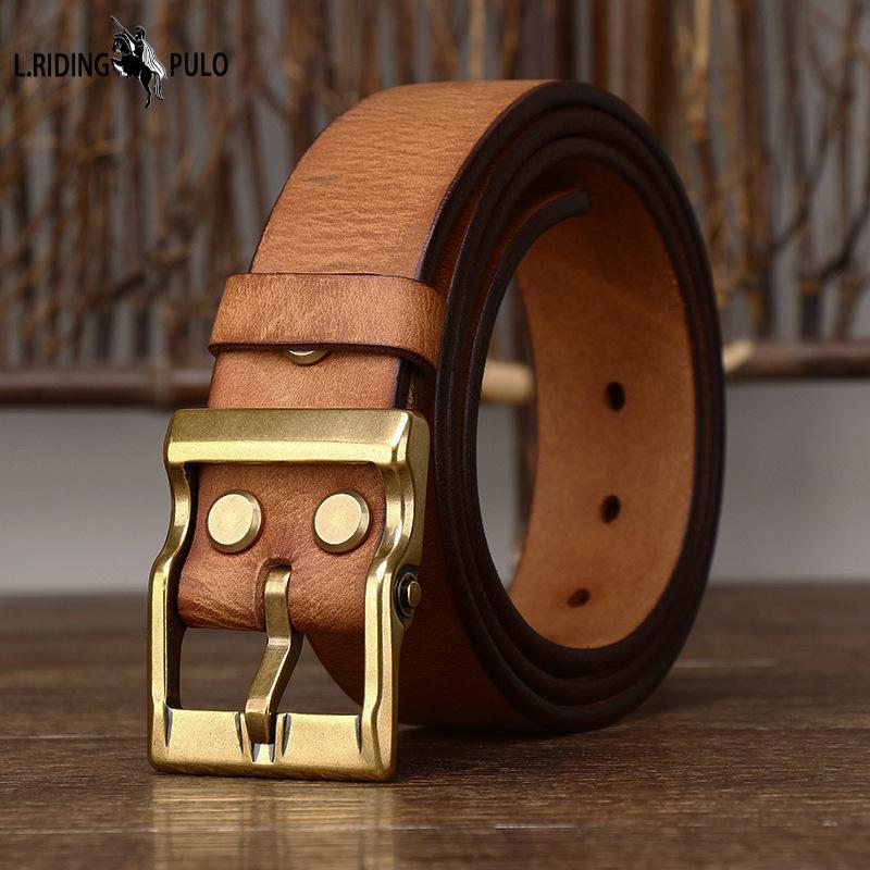 Retro Thickened Cowhide Copper Buckle Belt Men's Genuine Leather Trendy All-match Jeans Belt Hot Style