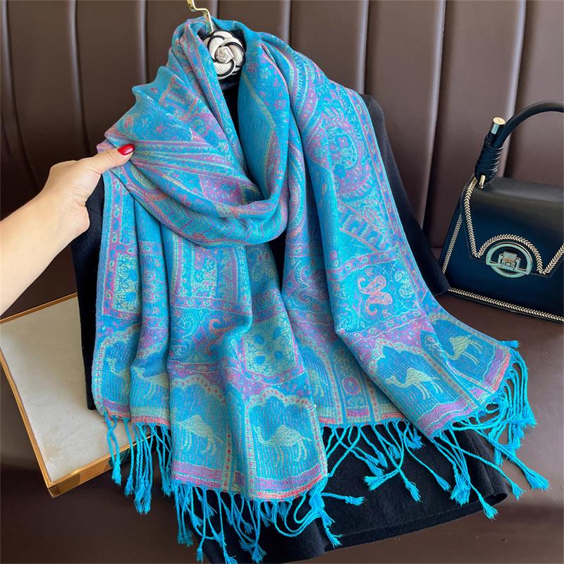 Elegante Sciarpa Autunnale Etnica in Cashmere per Donna Foulard Pashmina Jacquard Sciarpe Invernali Donna Foulard Stole Sciarpa