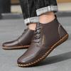 Men Handmade Leather Shoes Casual Hiking Boots Outdoor Brown Black High Top Walking Driving Shoes Over Sized