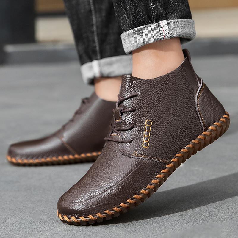 

Мужская обувь ручной работы из кожи, повседневные походные ботинки, уличные, коричневые, черные, с высоким верхом, для ходьбы, для вождения, больших размеров 48 кофейный