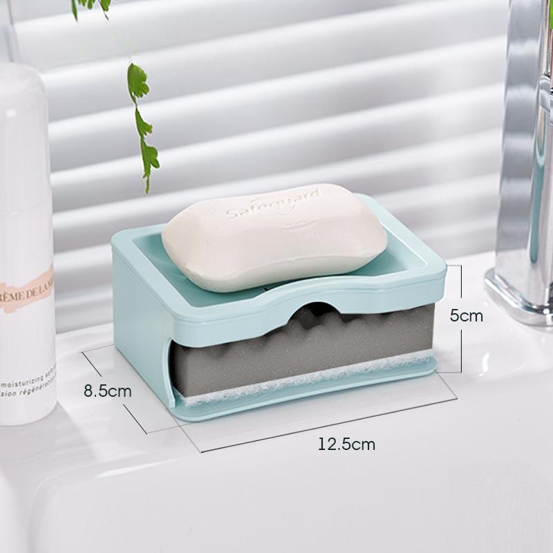 

Thickened Plastic Drain Soap Box with Sponge Double Layer Simple Soap Holder Bathroom Soap Box Soap Box зелений