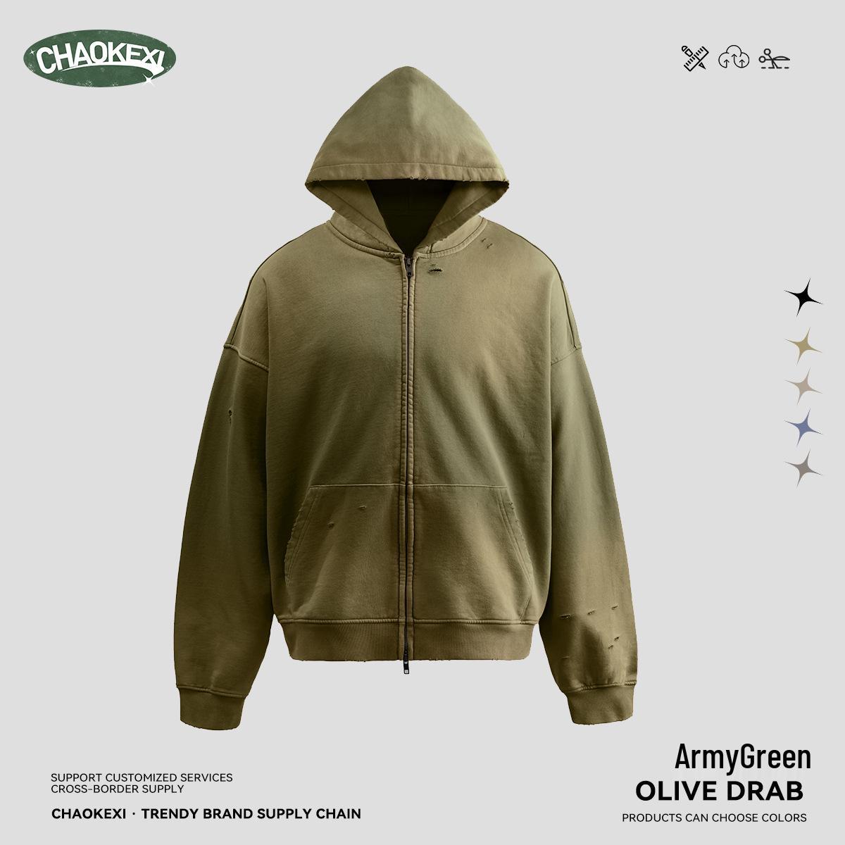 Men s Japanese Retro Casual Hooded Sweatshirt Cardigan Medium