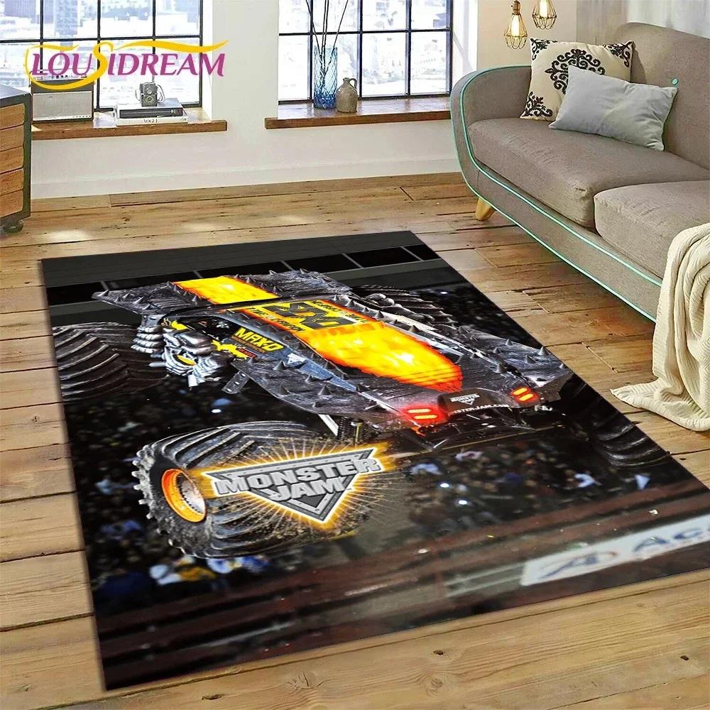 Covor Desen Animat Monster Truck Monster Jam pentru Dormitor Sufragerie Decor Canapea Acasă, Joc Copii Covor Mare Decorativ pentru Podea