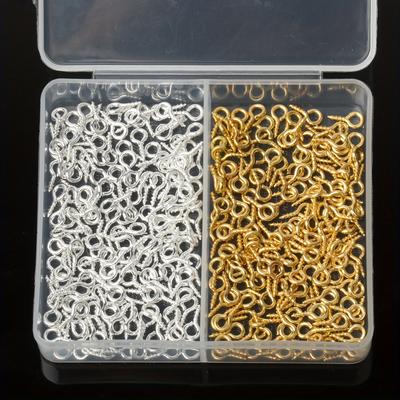 300pcs/Box 9x4mm Screw Mini Metal Small Eye Pin Pendants for DIY Art&Crafts, Jewelry Making Findings, Charm Bead Supplies (Gold&Silver)
