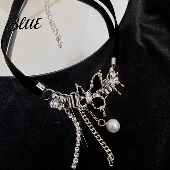 Faux Pearl Choker Women Chokder with Butterfly Charm Hollow Chain