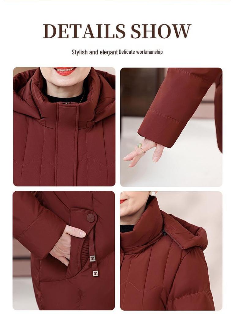 Hooded White Duck Down Jacket for Middle-Aged and Elderly Women - Short, Stylish, Thick Winter Coat for Mothers & Grandmothers