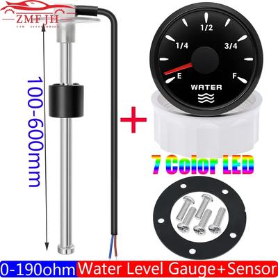 0-190 Ohm Su Seviye Sensörü 52mm Su Seviye Göstergesi 7 Renkli LED Su Deposu Metre Göstergesi Benzinli Tekne Araba 12V24V