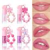 Conjunto de 4 Unidades de Gloss Labial Cintilante, Decoração Fofa de Chaveiro de Coração e Laço, Kit de Tinta Labial Hidratante Brilhante Não Grudento com Glitter de Cristal