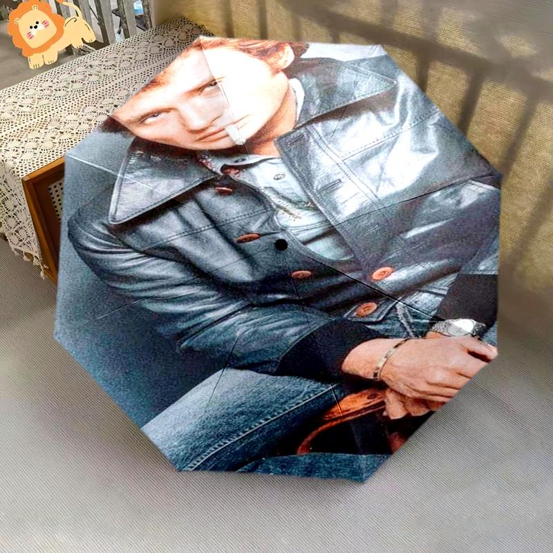 Johnny Halliday Folding Umbrella Travel Durable Travel Printing Sun Umbrella
