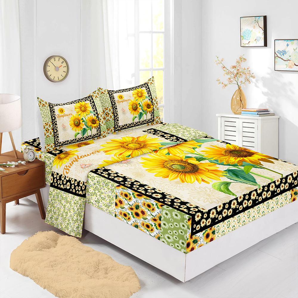 Four-Piece Mattress, Sunflower Digital Printing Mattress, Protective Cover, Bedding