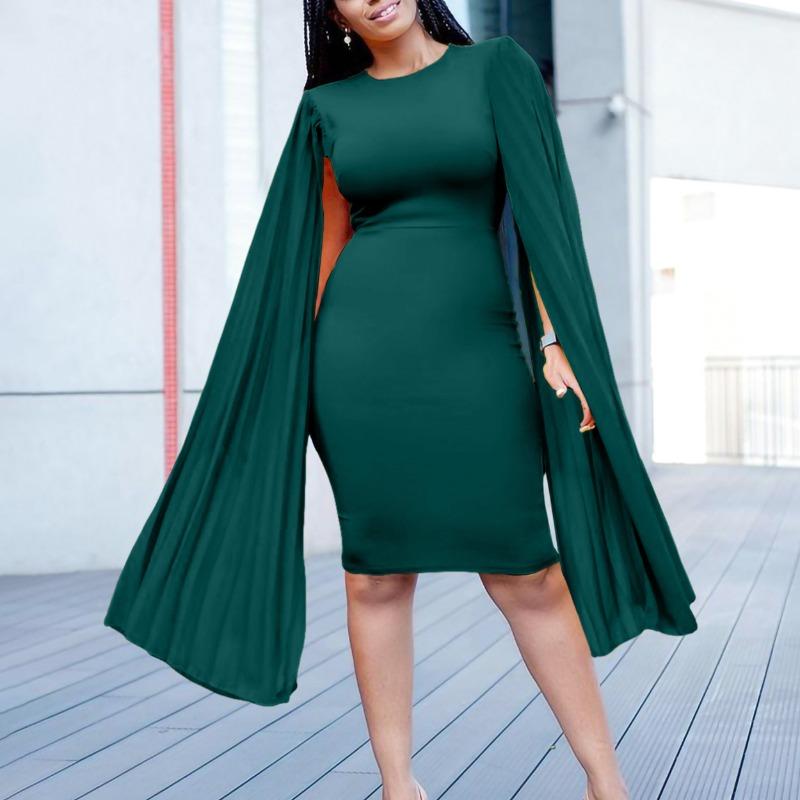 Fashion temperament Elegant long-sleeved pleated hip-wrapped elegant dress