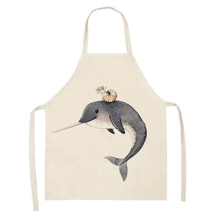 Ocean Animal Whale Jellyfish Pattern Cleaning Aprons Home Cooking Apron Cooking Linen Bibs Waist Baking Kitchen Aprons Delantal