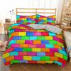 3D Building Block Pattern Duvet Cover Set Boys Girls Bedroom Fun Brick Printing Bedding Set Geometric Rectangle Comforter Cover