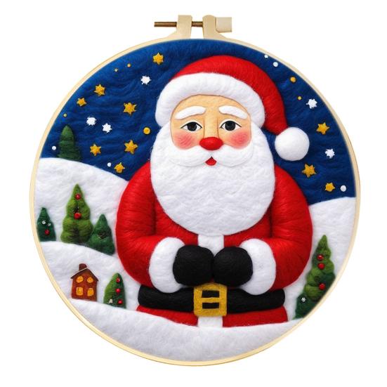 Christmas Needle Felting Kit Holiday Felt Painting Set for Beginners Starter Needle Felting DIY Craft Kit with Pad Needles Wool Decorative Frame