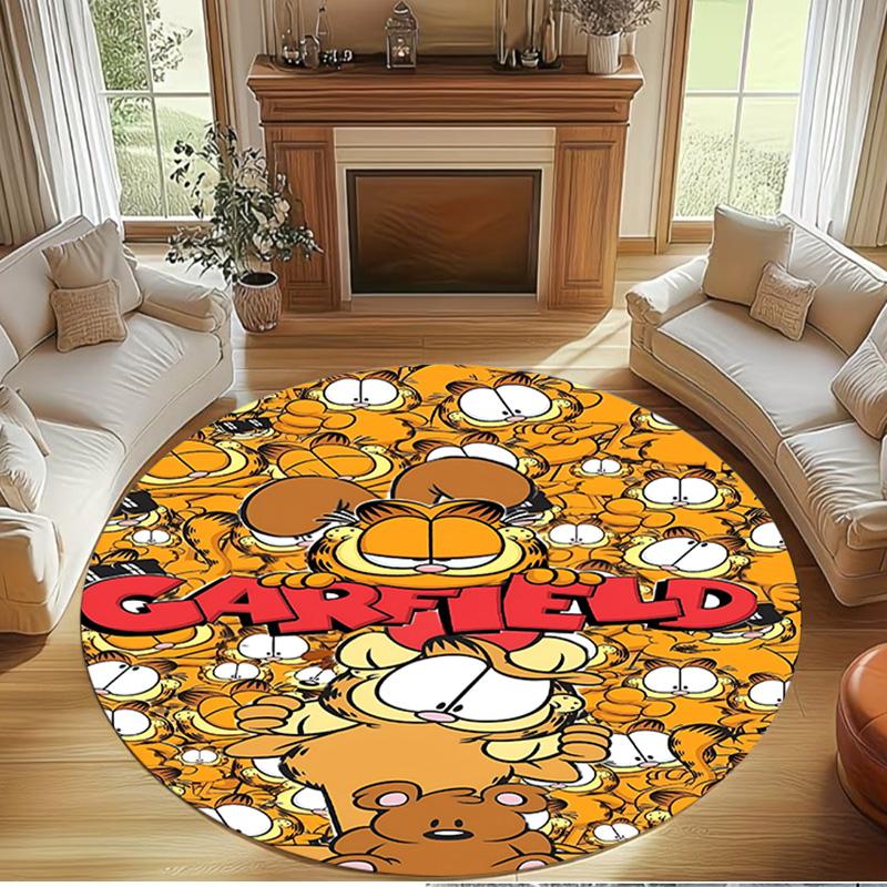 Garfield Print Round Rug, Washable Floor Carpet, For Entryway Dorm Laundry Room Office Study, Home Decor Birthday Christmas Gift