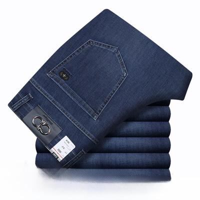 Hochwertige Herrenjeans aus Baumwolle mit elastischem Bund und geradem Bein für den Sommer – Business-Casual-Hose in Volltonfarbe