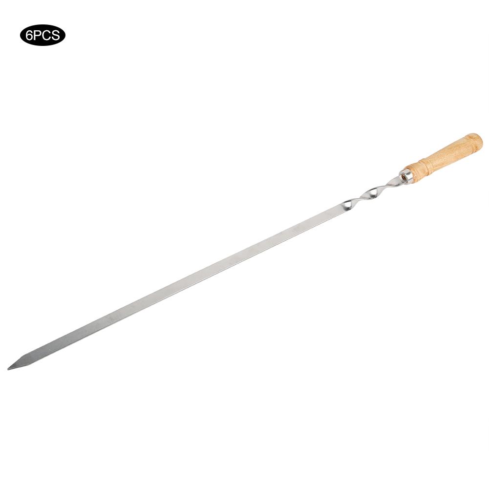 6Pcs Stainless Steel BBQ Sticks Grill Skewers BBQ Flat Skewers Grilling Tools for Kitchen
