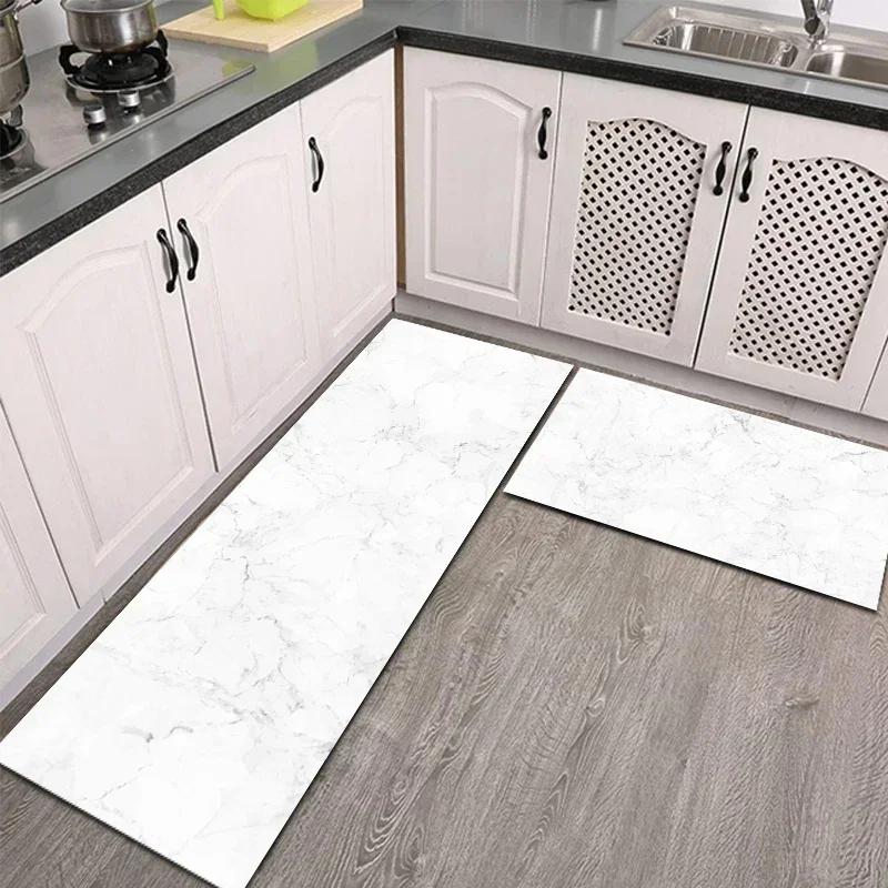Kitchen Carpet Waterproof PVC Floor Mat Marble Pattern Leather Mats Modern Rug Anti-Slip Long Strip Area Rug Home Decor Rugs