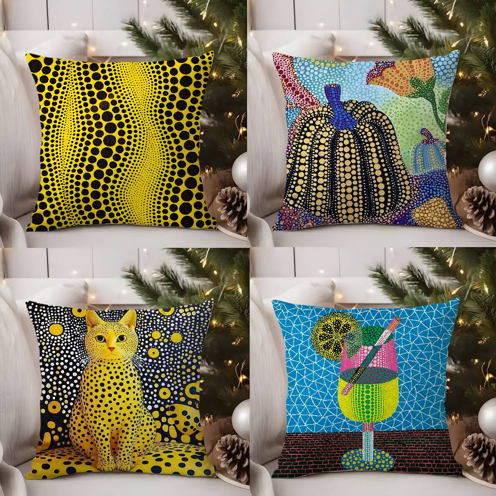 Yayoi Kusama Abstract Art Pumpkin Pillow Case Home Dorm Chair Back Short Plush Double-Sided Printing Nap Time Cushion Cover