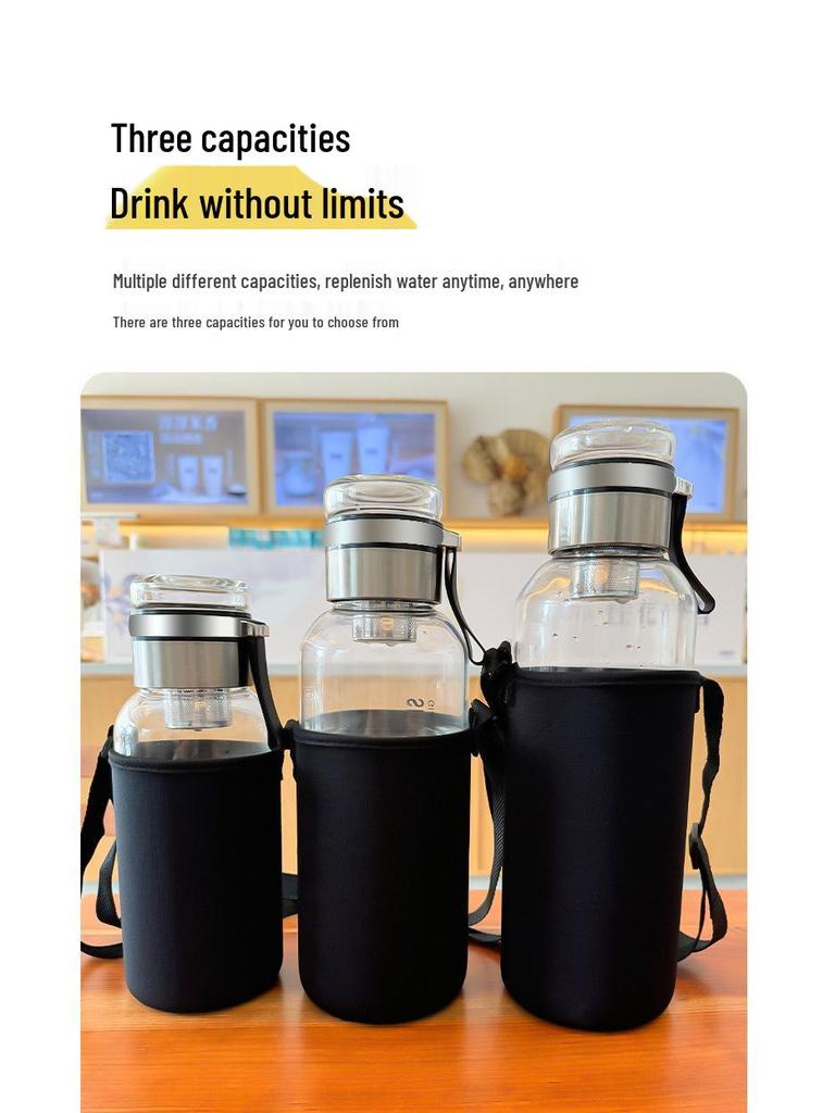 Durable High Borosilicate Glass Water Bottle with Tea Infuser – Large Capacity, Drop-Proof, High-Temperature Resistant