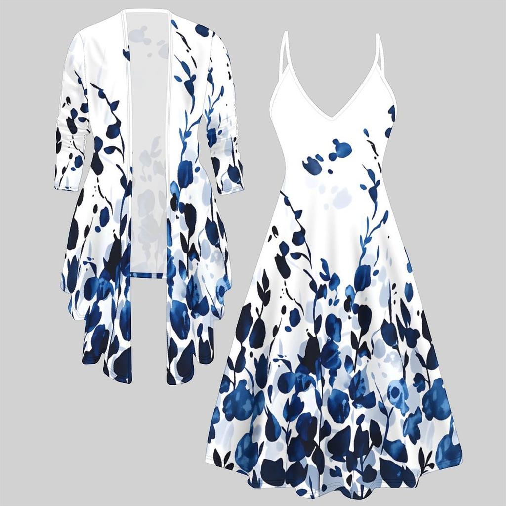 3D Printed Set Dress Coat , Double Spelling with Diverse Colors and Shapes Fashion Print,suitable for Various Scene Fashion Styles