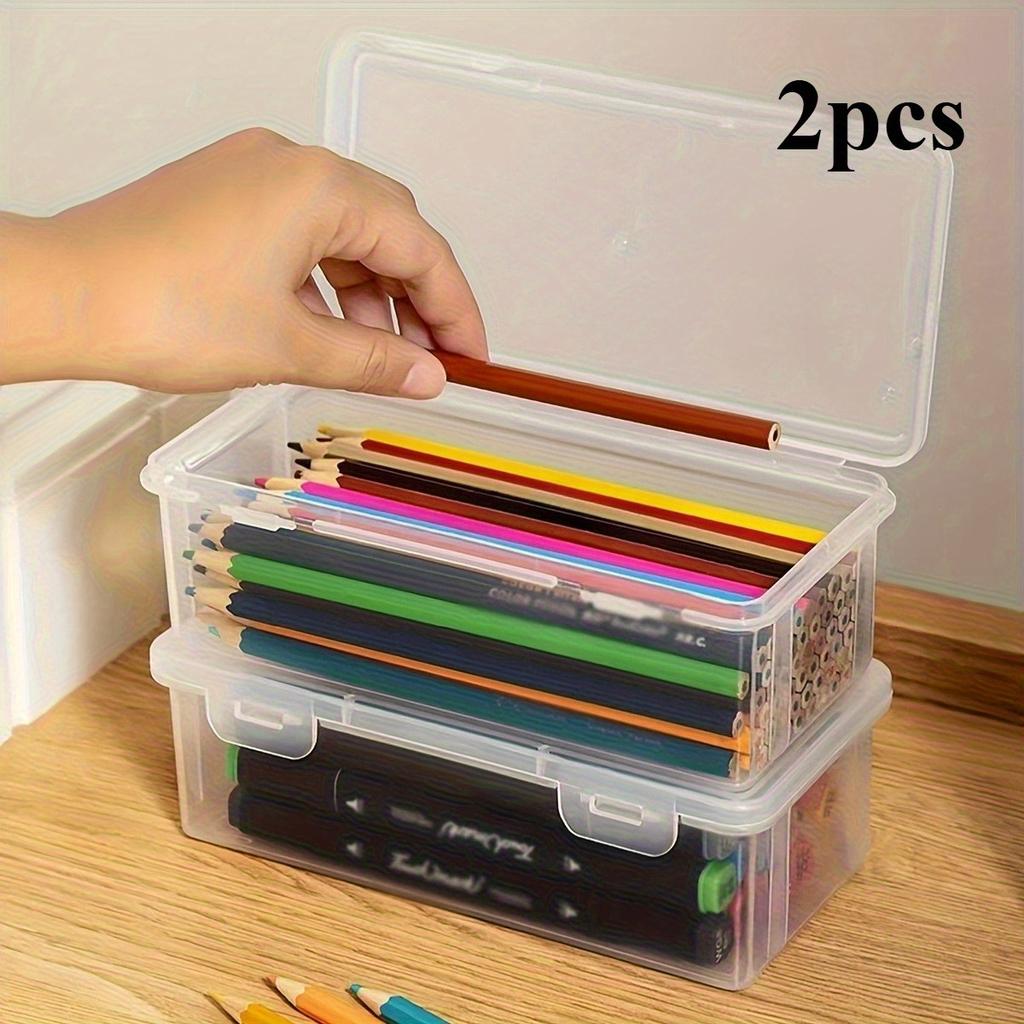 1/2pcs Large Capacity Transparent Plastic Pencil Case | Stackable Clear Office Supplies Organizer for Pencils, Erasers