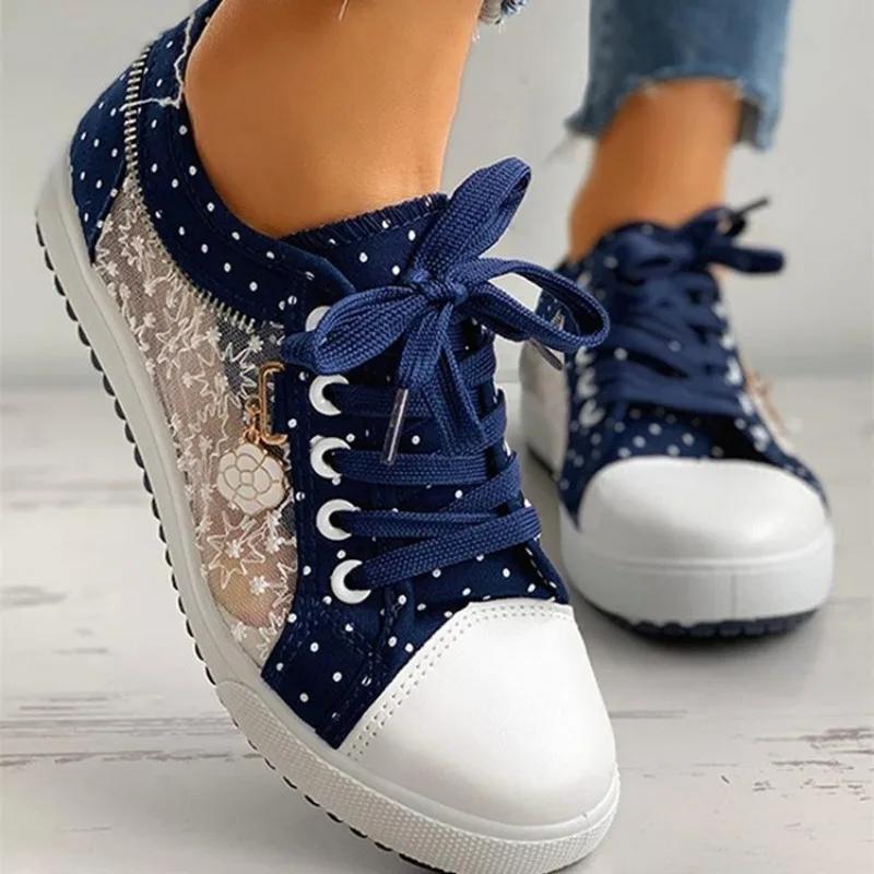 Women Sneakers Spring Autumn Fashion Casual Lace Canvas Loafers Breathable Flat Shoes Woman Sneakers Zapatos De Mujer
