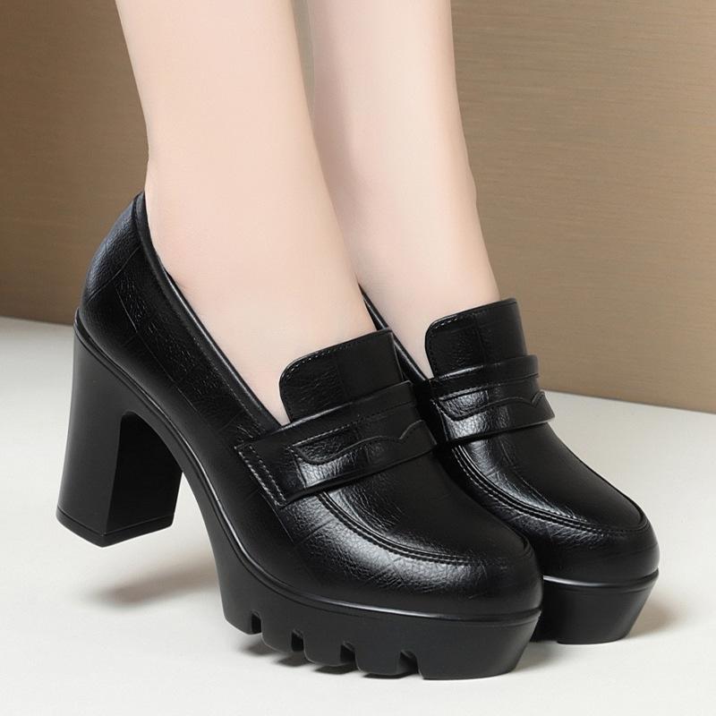 Magassarkú női cipő, mély dekoltázsú egypántos cipő kényelmes, vastag talpú vízálló platform vastagsarkú női cipő