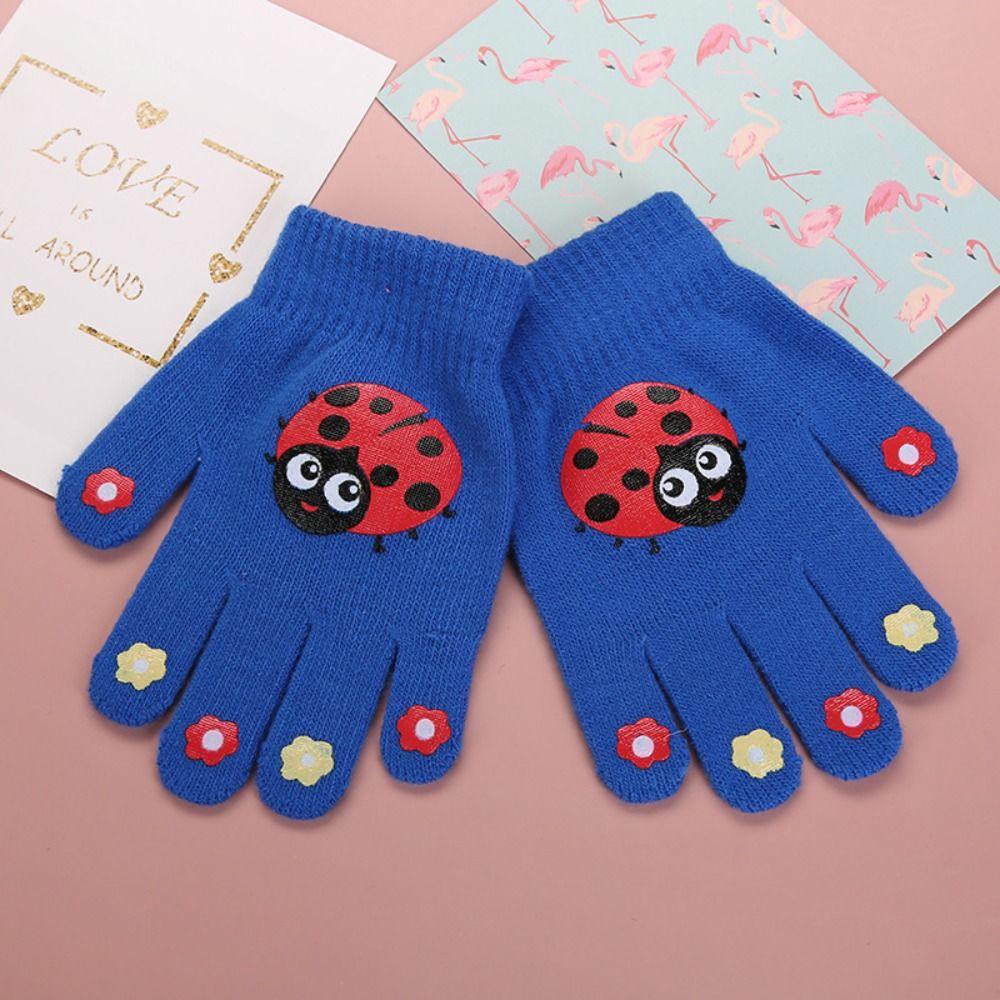 

Cartoon Thicken Children Knitted Gloves Warm Animal Print Pattern Full Finger Guantes Windproof Writing Gloves Kids