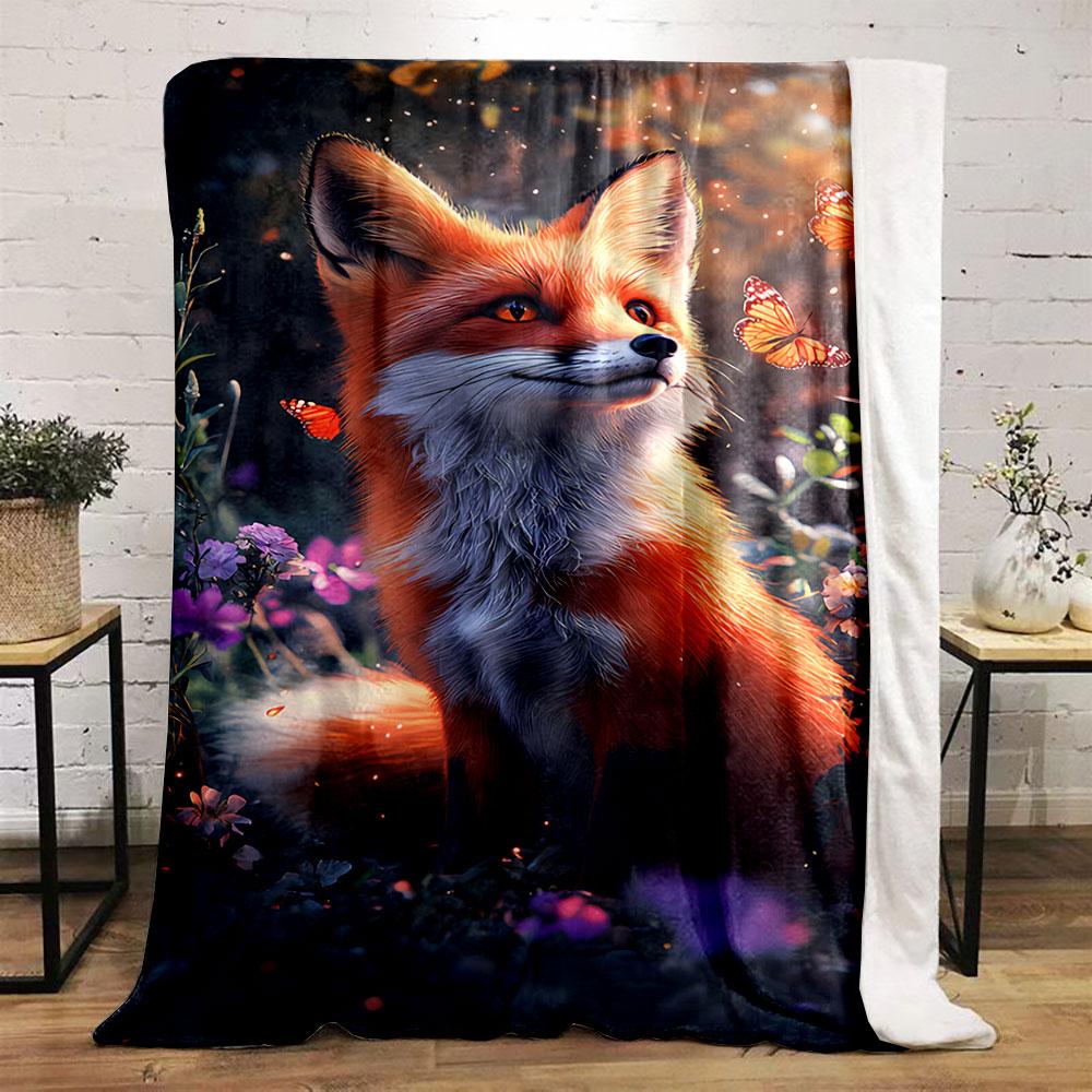 Fox and Butterflies in Forest for all seasons blanket lunch break throw gift