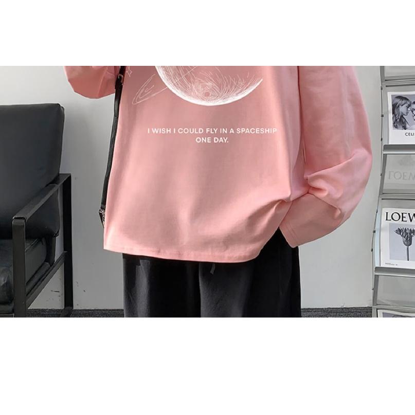 2024 Men's Long-Sleeved T-shirt Autumn Undershirt Long Sleeve Cotton Autumn Hong Kong Style Printing Loose Trendy Top