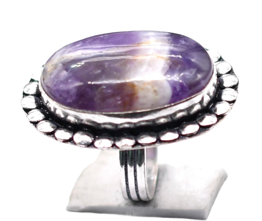 Amethyst Natural Gemstone Antique Silver Plated Ring US Size-7 R 5318