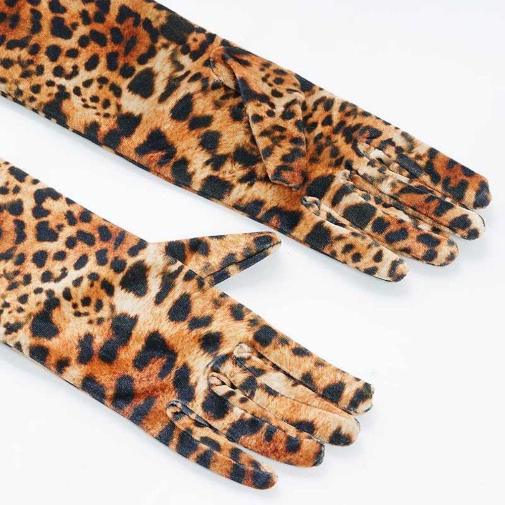Gold Velvet Long Gloves Leopard Print Clubwear Mittens Fashion Dinner Dress Gloves Halloween
