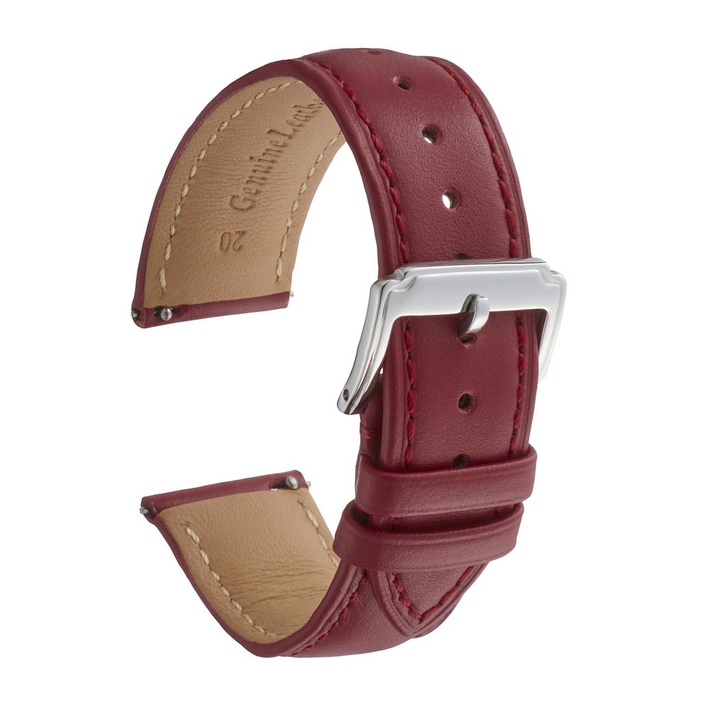 Calum Watch Strap Genuine Leather Smooth Leather Quick Release Watch Smart Watch Band 12mm 24mm - (18mm, Red)