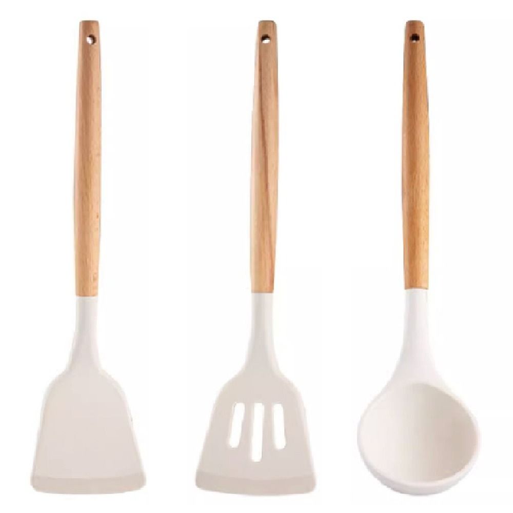 3Pcs Wooden Handle Non-Stick Spatula Non-slip Pot Spatula Set Cooking Turner Spatula  Household