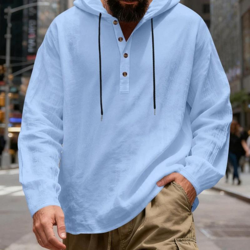 Spring and Autumn New Loose Linen Men's Breathable Hooded Long-sleeved Beach Casual Hoodie