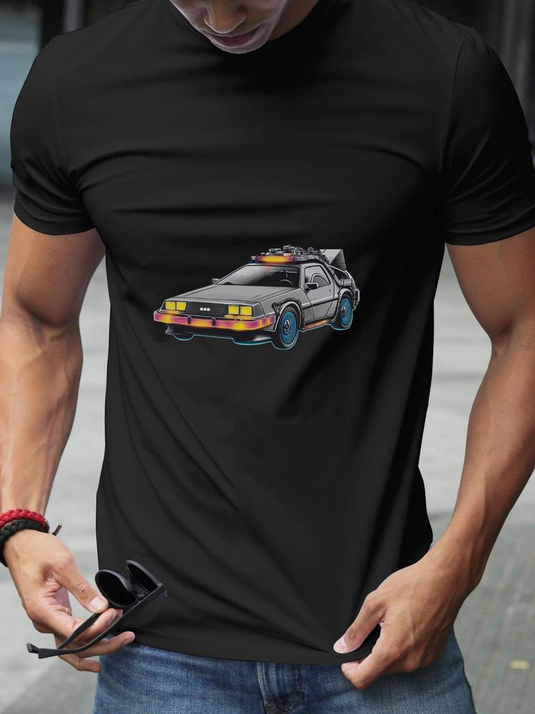 Back to the Future Retro Vector Art T-shirt - 180g Cotton Crew Neck Short Sleeve Tee with Single-Sided Digital Print