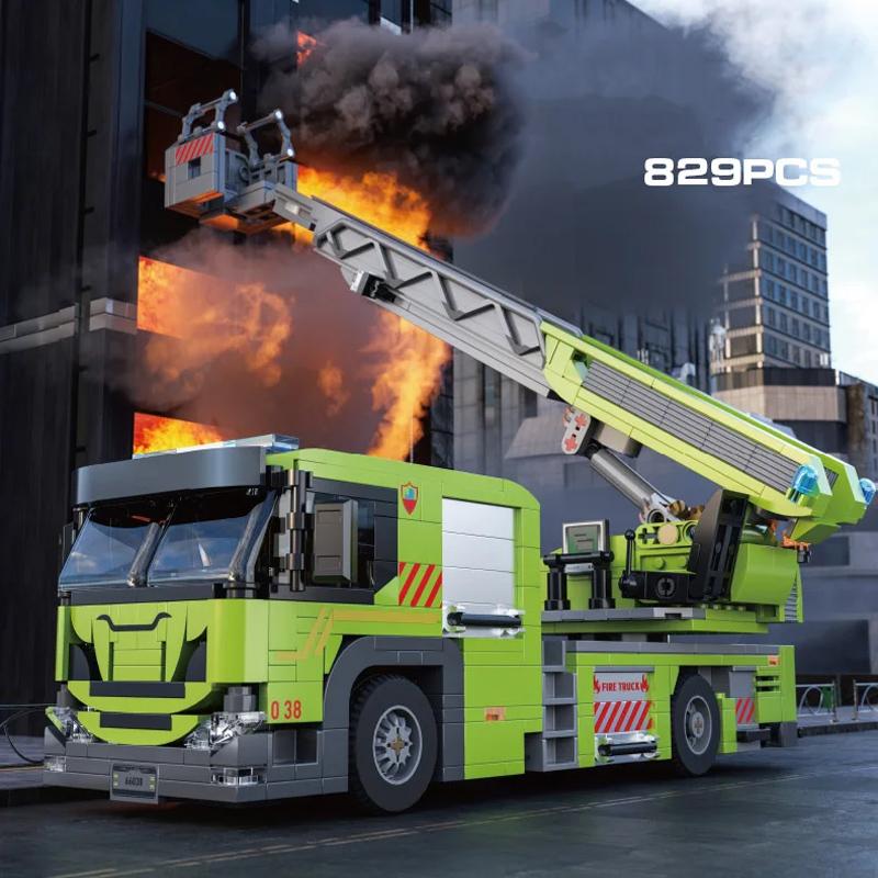 824PCS Collectible City Fire Truck Bricks Engineering Vehicle Cloud Ladder Building Blocks Assembly Desk Decor Christmas Gift
