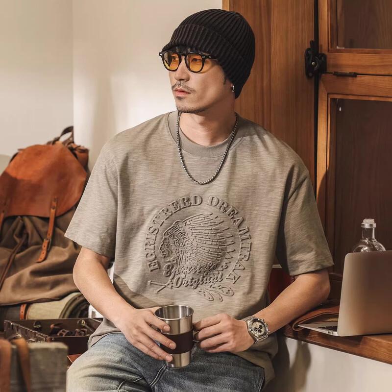 American Retro 230g Heavyweight Slub Cotton Men s T-shirt L