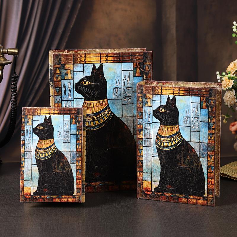 Ancient Egypt Simulation Book Storage Box Retro Jewelry Box Magic Book Wooden Leather Creativity Desk Livingroom Ornament Crafts