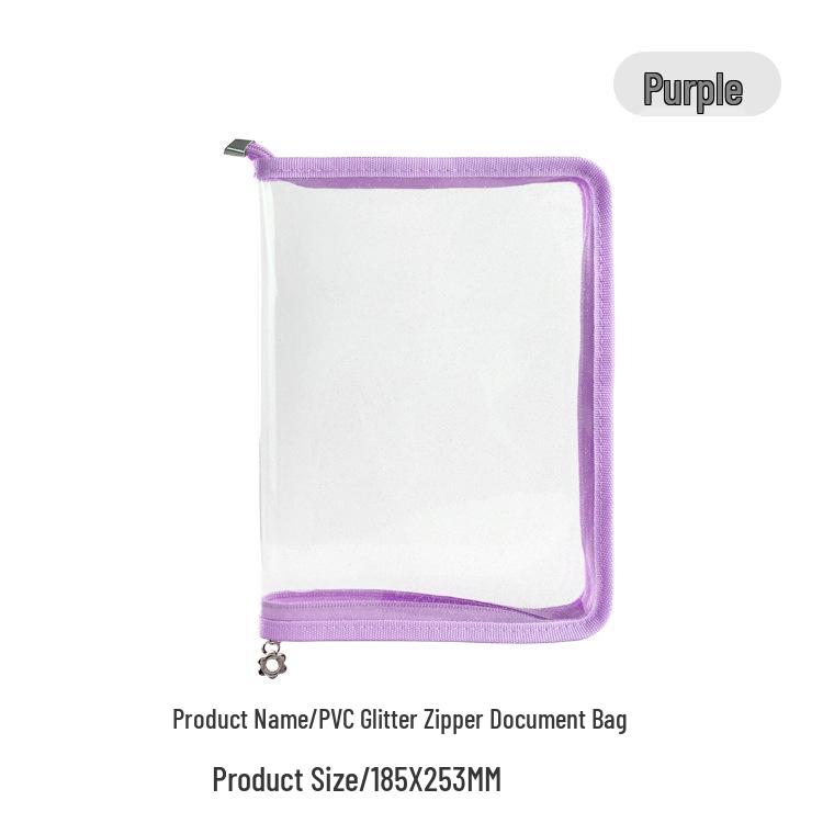 Large Capacity Waterproof Transparent PVC Zipper Document Bag for Students, Exam Papers, Handheld Zipper File Bag