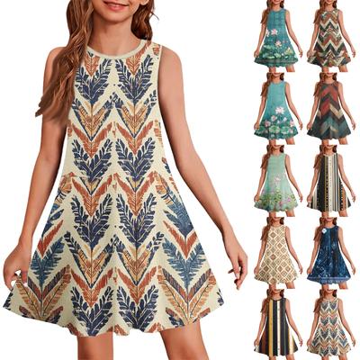Girl Summer Dress Sleeveless Printed Color Casual Dress