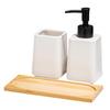 Set of 3 Ceramic Soap Dispenser Set Including Storage Tray and Toothbrush Cup for Bathroom Countertop Decoration