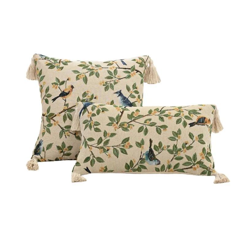 Retro European Style Cotton Linen Flower Cushion Pillowcase Living Room Sofa Backrest High Precision Jacquard Cushion Cover