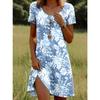 Damen Mode Blumenmuster Druck Sommer Frühling Kurzarm Rundhals Freizeitkleider