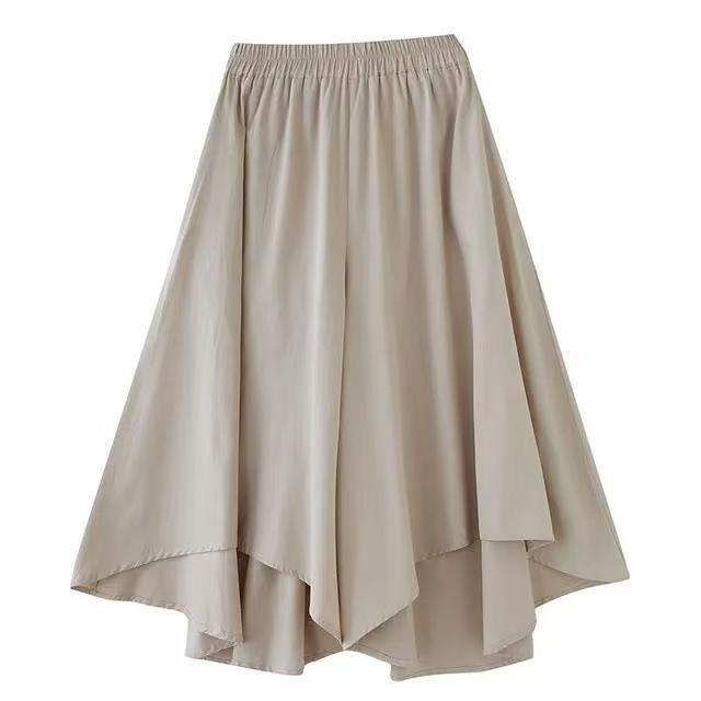 Plus Size Women's Loose Nine-Tenths Pants Skirt: Summer Slimming Irregular Wide-Leg with Pockets