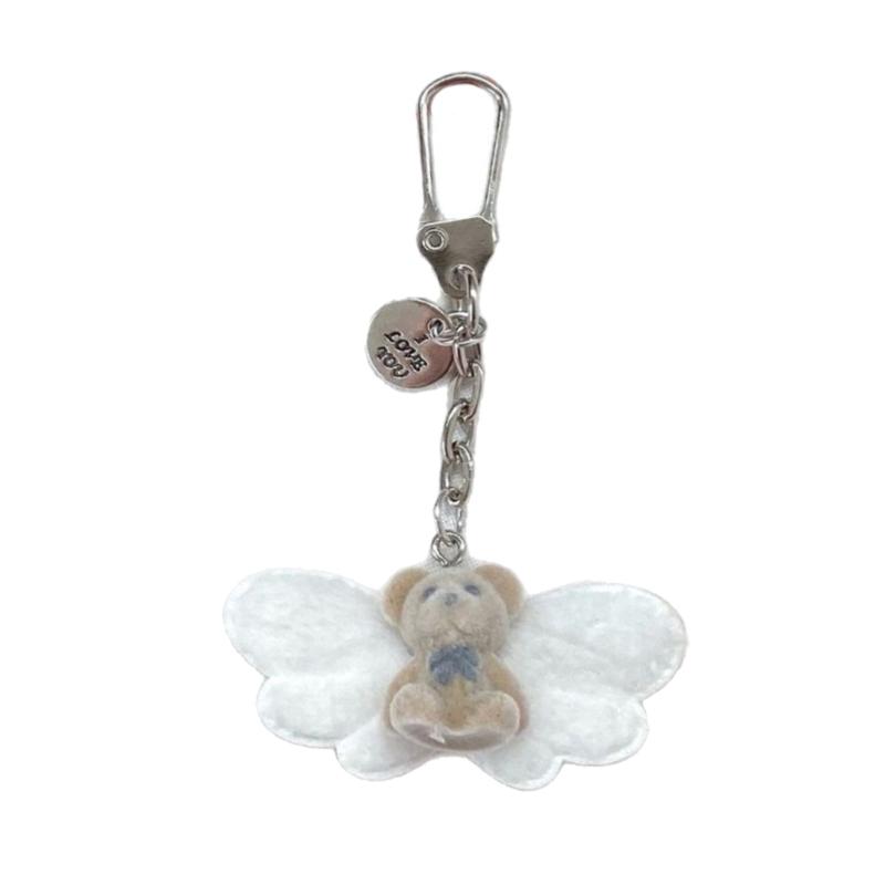 Fashionable Lovely Small Flocking Bear Pendant Charm Portable for Keychain and Phone Accessory Decoration Daily Use