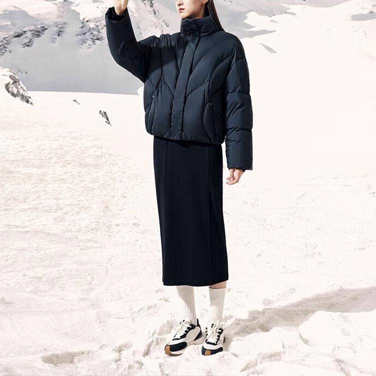 Anta Training Series Solid Color Zipper Stand Collar Long Sleeve Down Jacket Women Outerwear Basic-Black 962347906-4